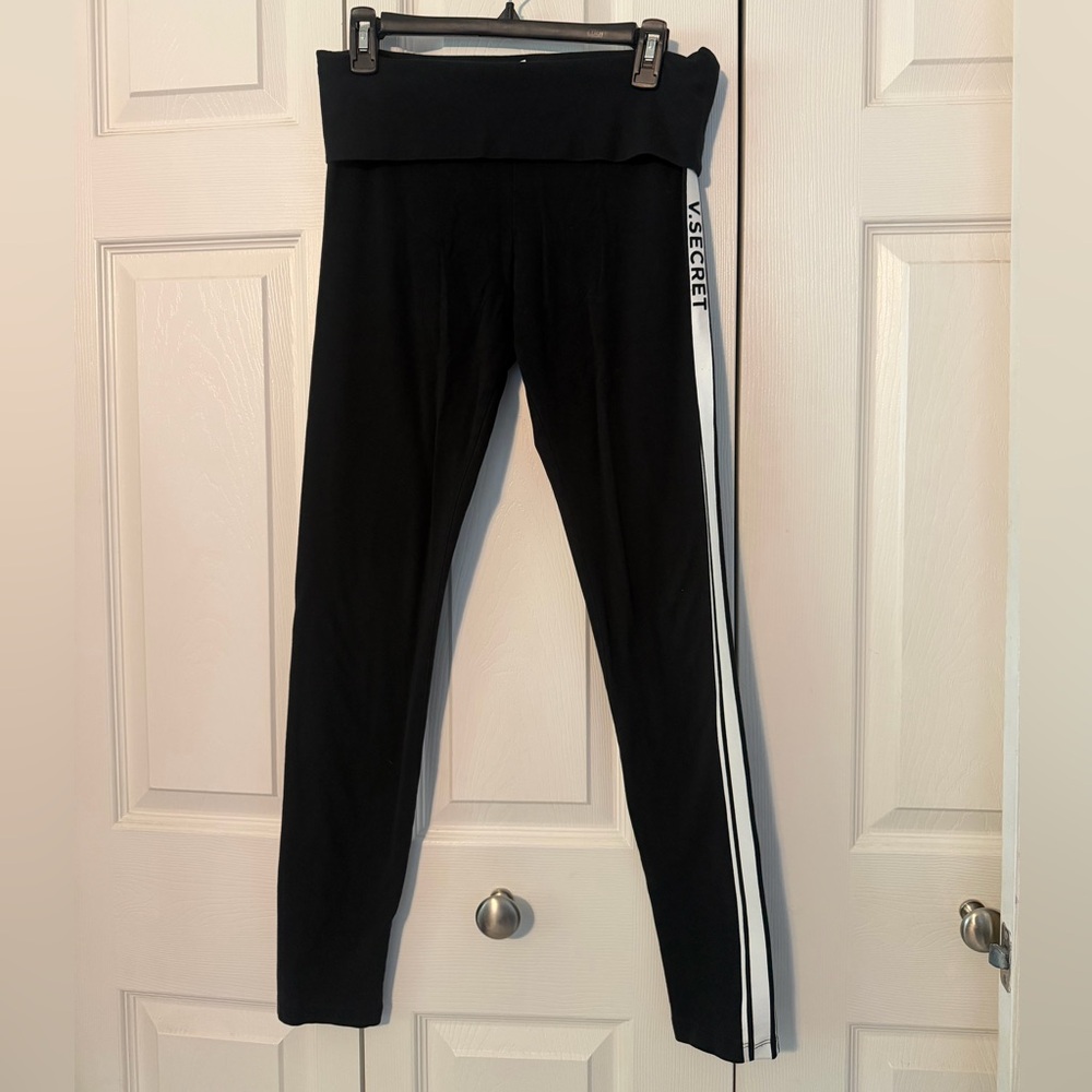 Victorias Secret PINK VINTAGE Racing Stripe Foldover Yoga Pants MEDIUM SHORT Y2K